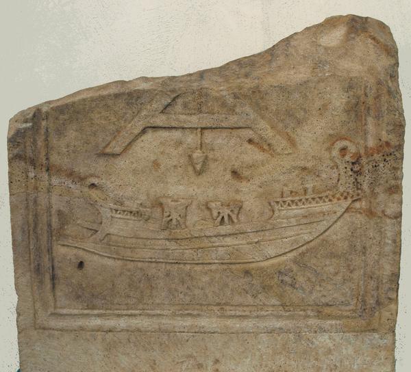 Mainz-Weisenau, Tombstone of a carpenter with a relief of a warship