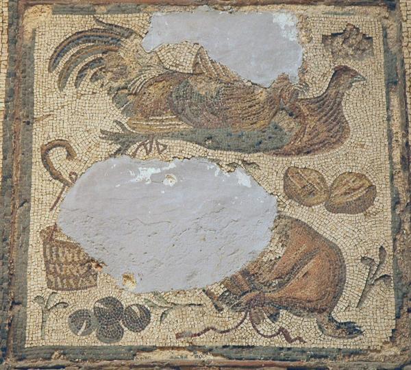 Villa of Dar Buc Ammera, seasons mosaic, land animals and birds (2)