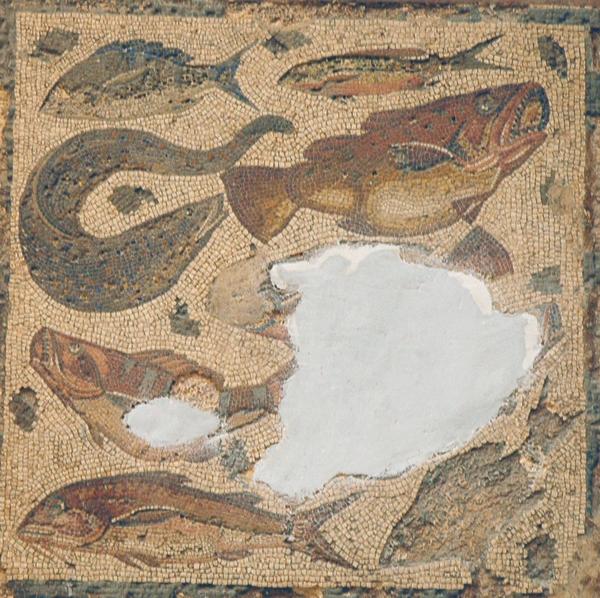 Villa of Dar Buc Ammera, seasons mosaic, fish (2)