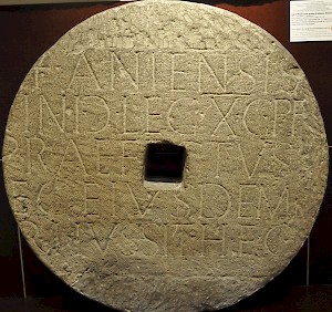 Burial inscription of an officer of the Tenth legion Gemina, from Wien. It was later used in a mill.