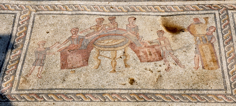 Sepphoris, House of Orpheus, Mosaic with a banquet scene
